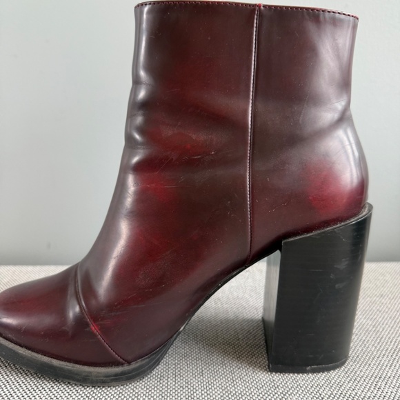 Zara Burgundy Wide Heel Ankle Boots - Picture 3 of 7